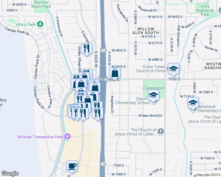 map of restaurants, bars, coffee shops, grocery stores, and more near 7055 South 3515 West in West Jordan