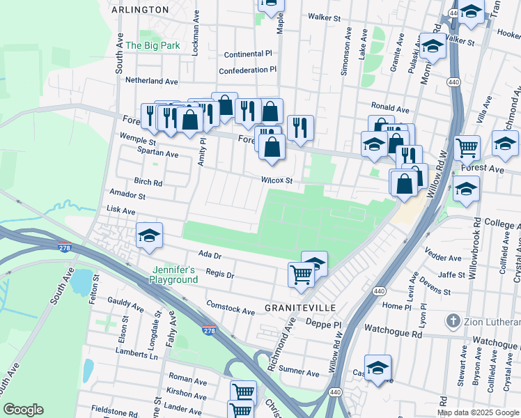 map of restaurants, bars, coffee shops, grocery stores, and more near 60 Adrianne Lane in Staten Island