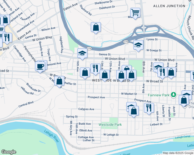 map of restaurants, bars, coffee shops, grocery stores, and more near in Bethlehem