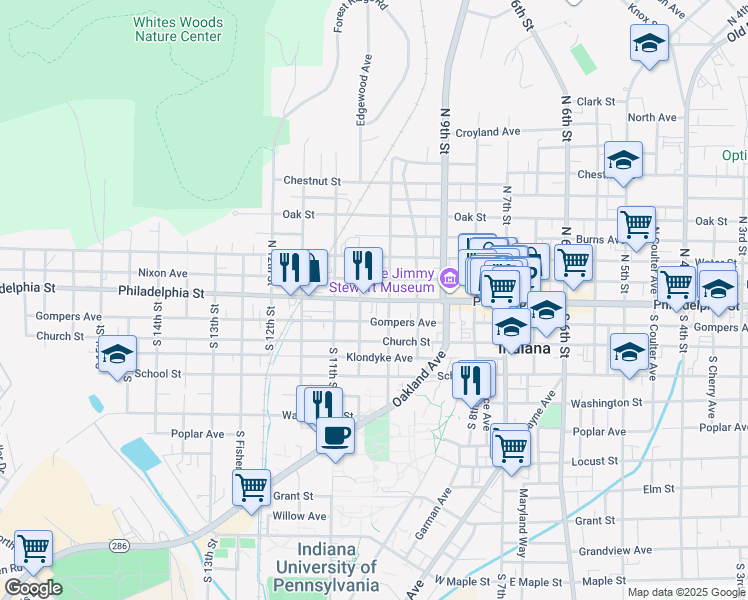 map of restaurants, bars, coffee shops, grocery stores, and more near in Indiana