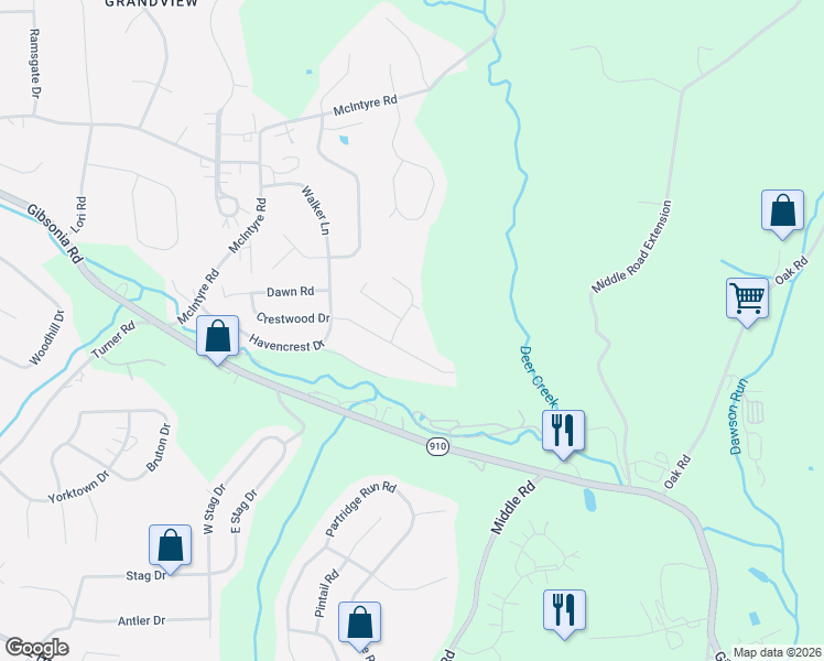 map of restaurants, bars, coffee shops, grocery stores, and more near 4301 Paradise Drive in Gibsonia