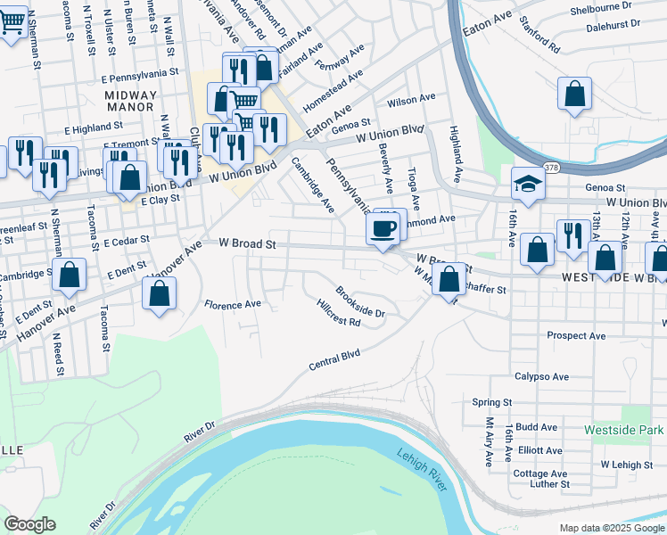 map of restaurants, bars, coffee shops, grocery stores, and more near 2010 Glendale Avenue in Bethlehem