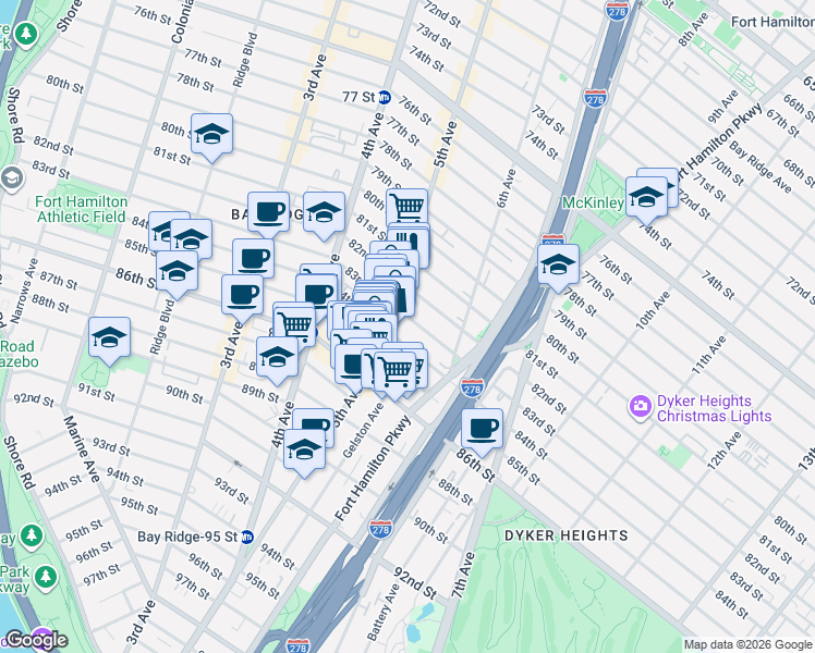 map of restaurants, bars, coffee shops, grocery stores, and more near 8325 5th Avenue in Brooklyn