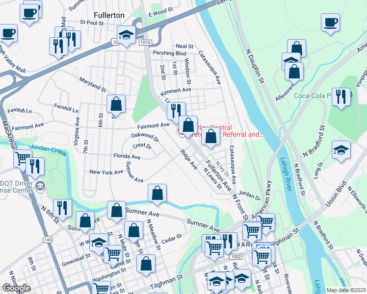 map of restaurants, bars, coffee shops, grocery stores, and more near 131 Sumner Avenue in Fullerton
