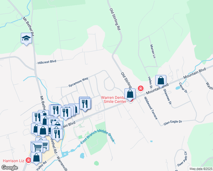 map of restaurants, bars, coffee shops, grocery stores, and more near 5 Hemlock Circle in Warren
