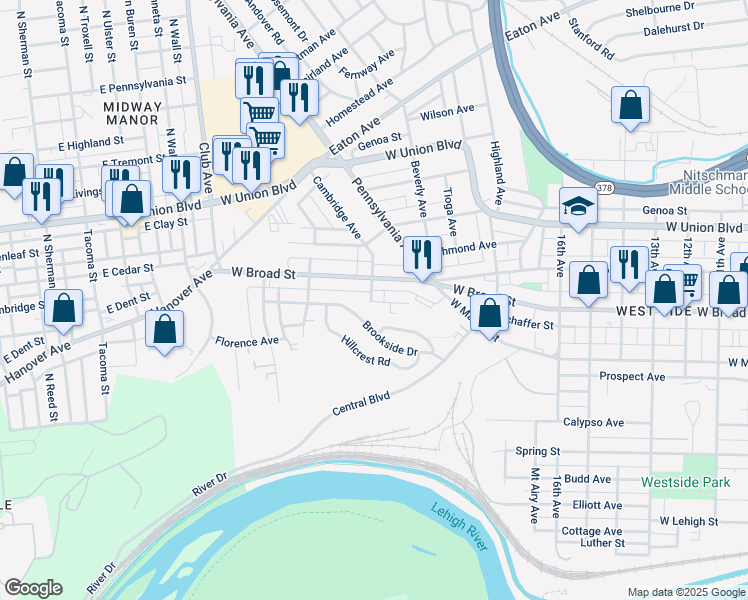 map of restaurants, bars, coffee shops, grocery stores, and more near 1968 Glendale Avenue in Bethlehem