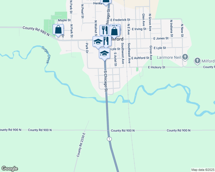 map of restaurants, bars, coffee shops, grocery stores, and more near 507 South Chicago Street in Milford