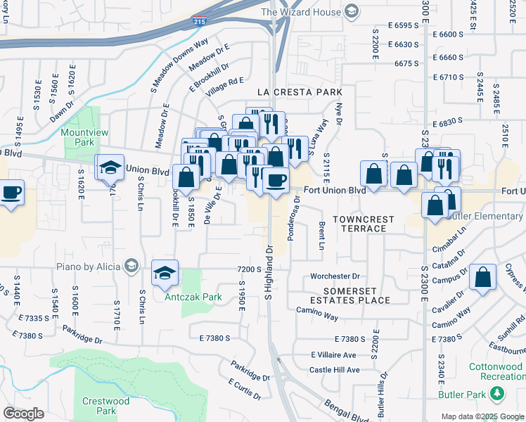 map of restaurants, bars, coffee shops, grocery stores, and more near in Cottonwood Heights