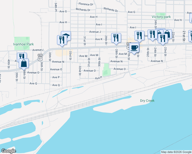map of restaurants, bars, coffee shops, grocery stores, and more near 3013 Ave P in Fort Madison