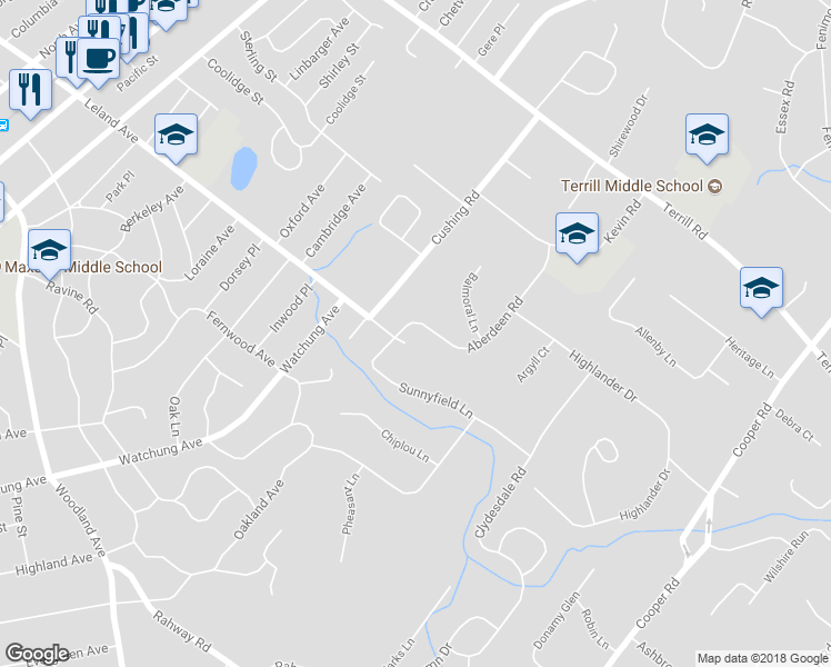 map of restaurants, bars, coffee shops, grocery stores, and more near 2 Aberdeen Road in Scotch Plains