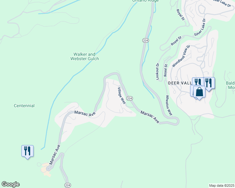 map of restaurants, bars, coffee shops, grocery stores, and more near 7715 Village Way in Park City