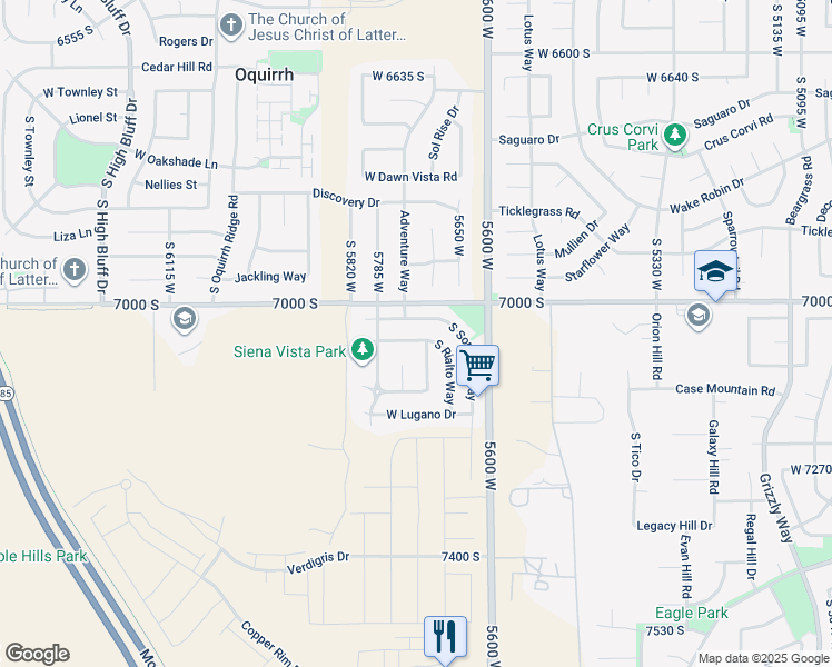 map of restaurants, bars, coffee shops, grocery stores, and more near 5716 West Rialto Way in West Jordan