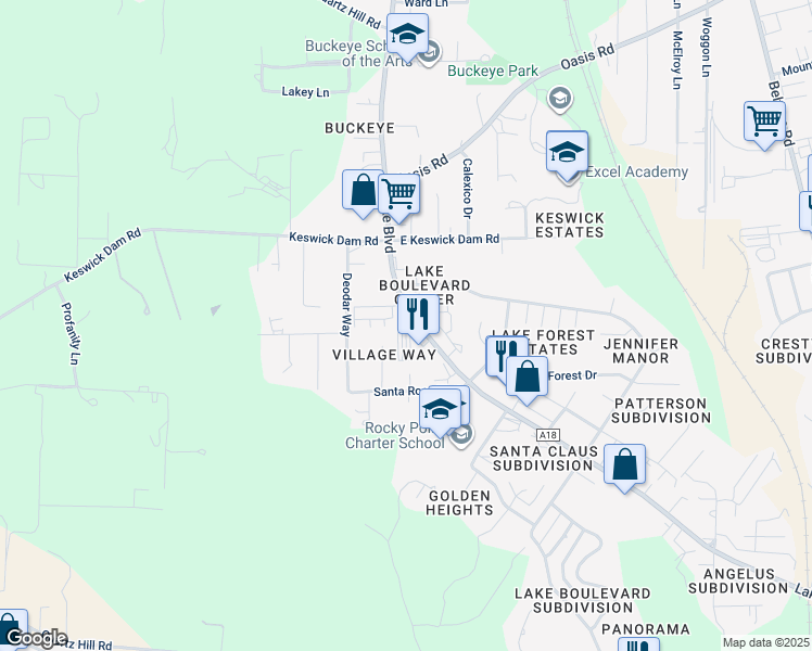 map of restaurants, bars, coffee shops, grocery stores, and more near 1084 Lake Boulevard in Redding