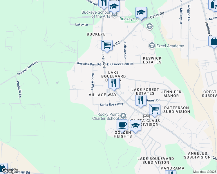 map of restaurants, bars, coffee shops, grocery stores, and more near 1084 Lake Boulevard in Redding