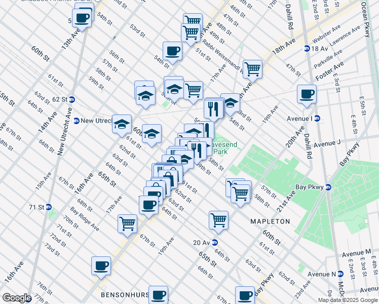 map of restaurants, bars, coffee shops, grocery stores, and more near 1758 59th Street in Brooklyn