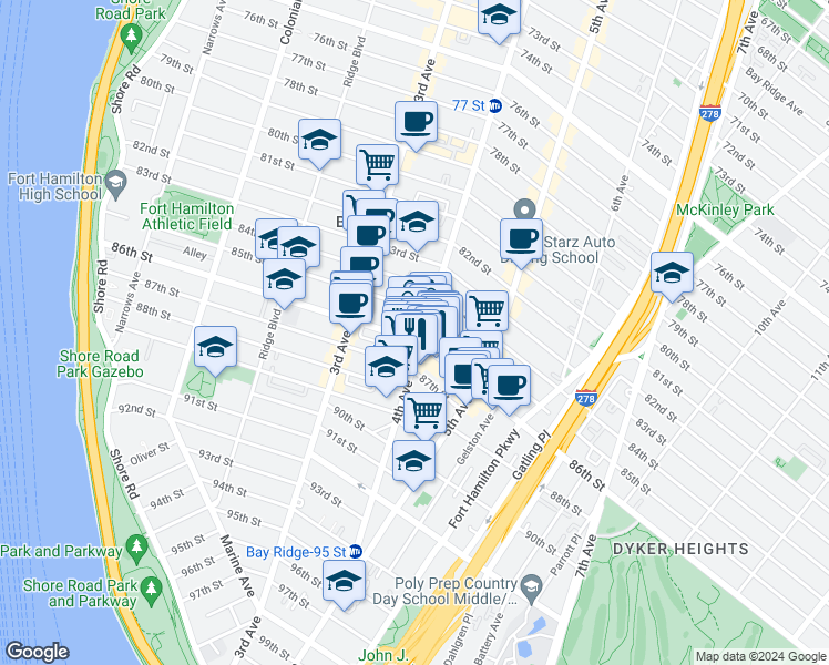 map of restaurants, bars, coffee shops, grocery stores, and more near in Brooklyn