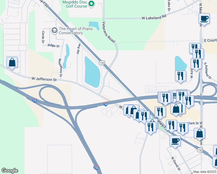 map of restaurants, bars, coffee shops, grocery stores, and more near Hampton Way in Morton