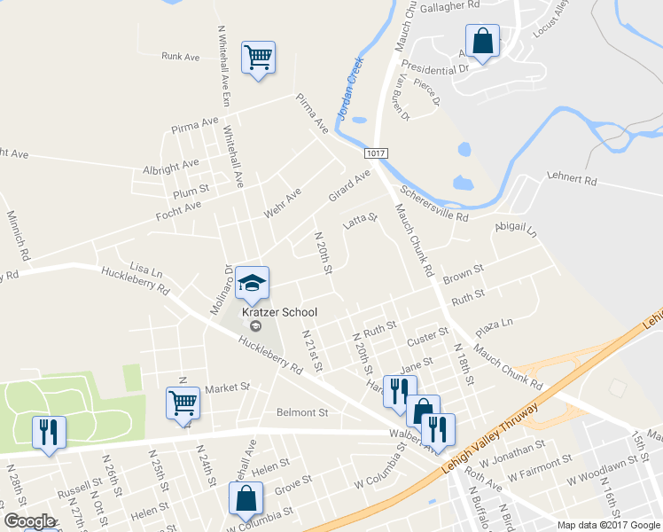 map of restaurants, bars, coffee shops, grocery stores, and more near 1839 North 20th Street in Allentown