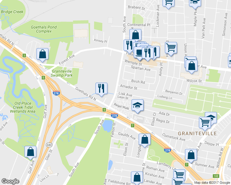 map of restaurants, bars, coffee shops, grocery stores, and more near South Ave & Lisk Ave in Staten Island