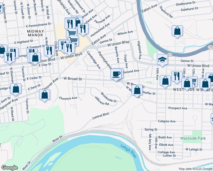 map of restaurants, bars, coffee shops, grocery stores, and more near 1968 Glendale Avenue in Bethlehem