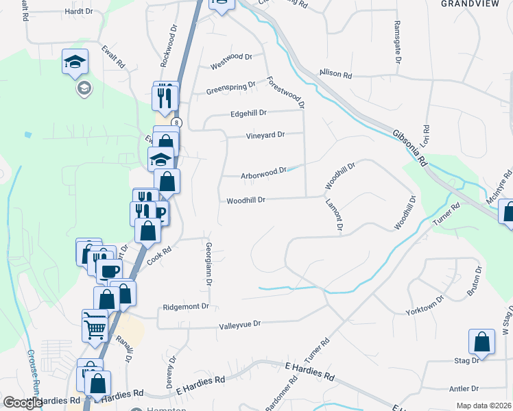 map of restaurants, bars, coffee shops, grocery stores, and more near 1024 Woodhill Drive in Gibsonia