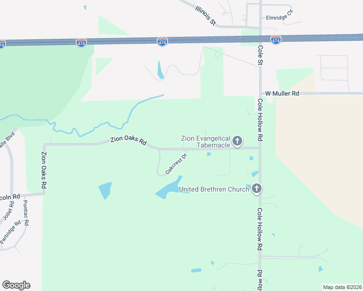 map of restaurants, bars, coffee shops, grocery stores, and more near 3073 Zion Oaks Road in Pekin