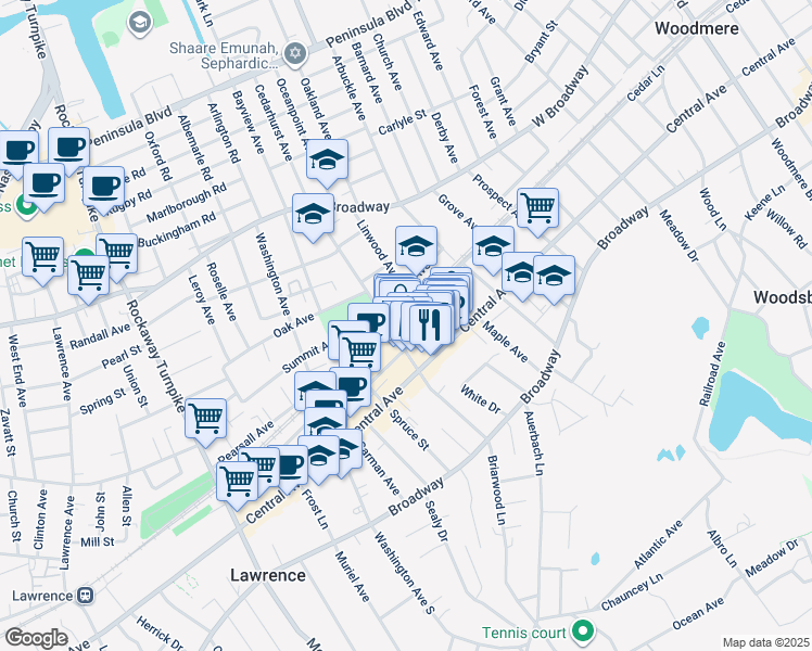 map of restaurants, bars, coffee shops, grocery stores, and more near 540 Willow Avenue in Cedarhurst