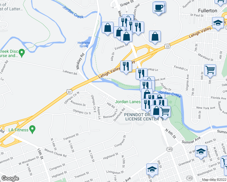 map of restaurants, bars, coffee shops, grocery stores, and more near 329 Mickley Road in Whitehall