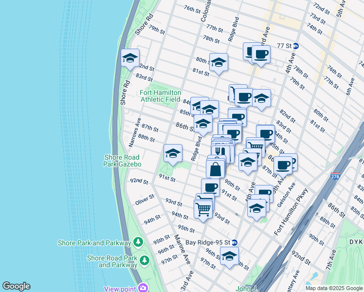 map of restaurants, bars, coffee shops, grocery stores, and more near 137 88th Street in Brooklyn