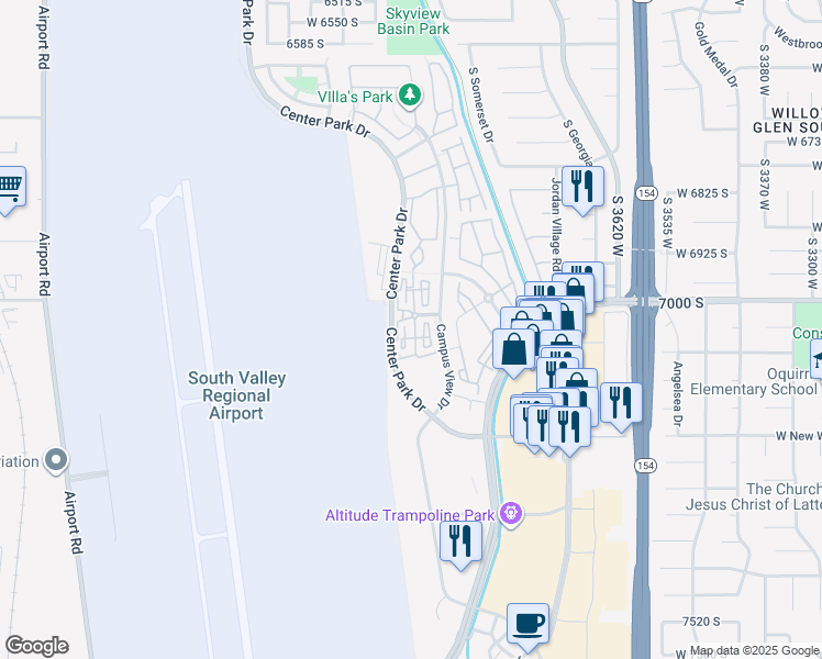 map of restaurants, bars, coffee shops, grocery stores, and more near 7052 Cherry Leaf Drive in West Jordan