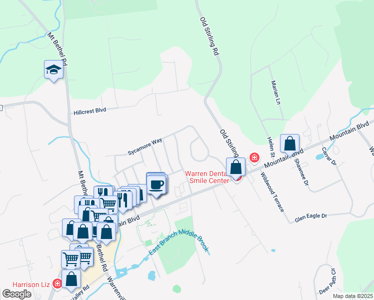 map of restaurants, bars, coffee shops, grocery stores, and more near 5 Hemlock Circle in Warren