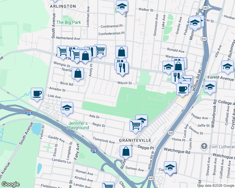 map of restaurants, bars, coffee shops, grocery stores, and more near 60 Adrianne Lane in Staten Island