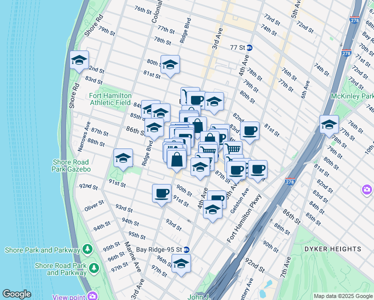 map of restaurants, bars, coffee shops, grocery stores, and more near 8613 3rd Avenue in Brooklyn