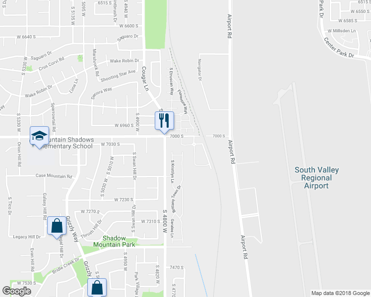 map of restaurants, bars, coffee shops, grocery stores, and more near 4729 Thorndale Way in West Jordan