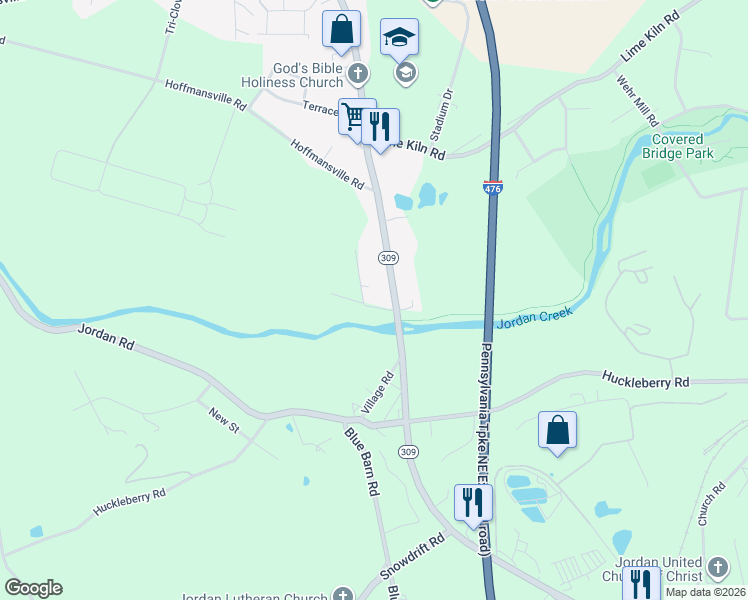 map of restaurants, bars, coffee shops, grocery stores, and more near 2329 Dublin Road in Lehigh County