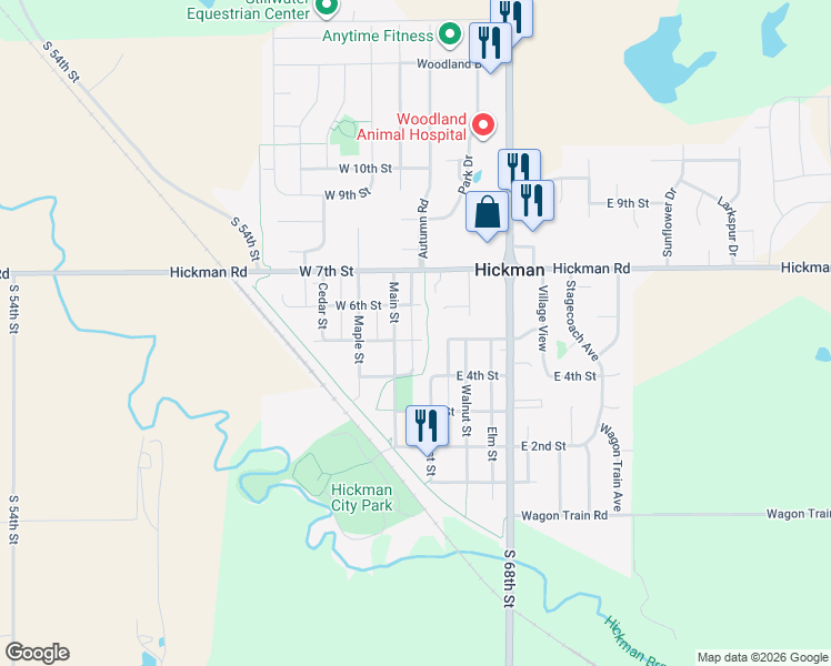 map of restaurants, bars, coffee shops, grocery stores, and more near 108 East 5th Street in Hickman