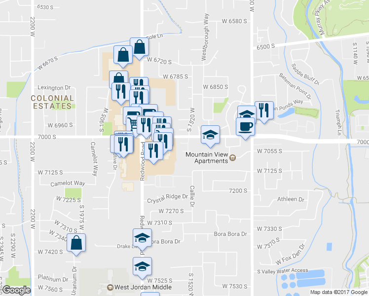 map of restaurants, bars, coffee shops, grocery stores, and more near 1523 South 1520 West in West Jordan