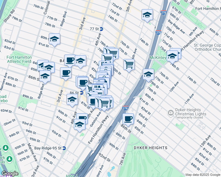 map of restaurants, bars, coffee shops, grocery stores, and more near 551 83rd Street in Brooklyn