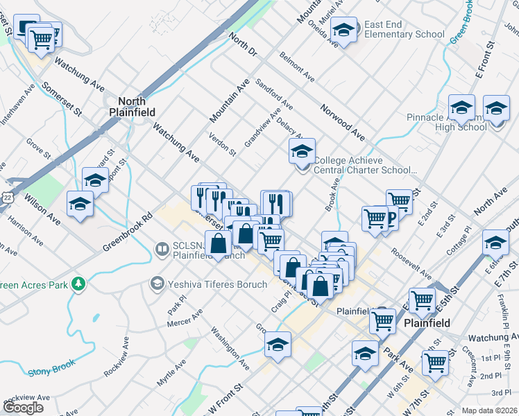 map of restaurants, bars, coffee shops, grocery stores, and more near 37 Jackson Avenue in North Plainfield