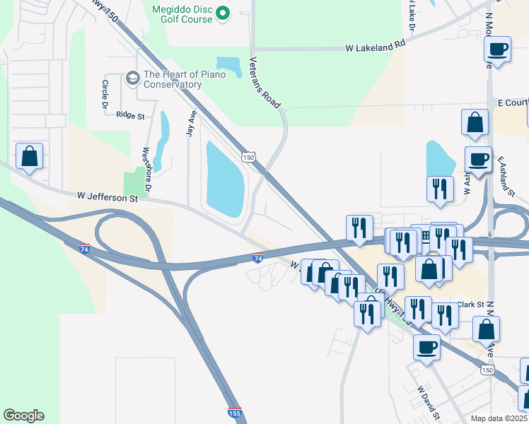 map of restaurants, bars, coffee shops, grocery stores, and more near Hampton Way in Morton