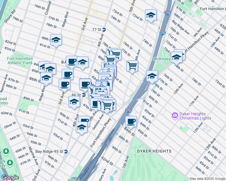 map of restaurants, bars, coffee shops, grocery stores, and more near 527 83rd Street in Brooklyn