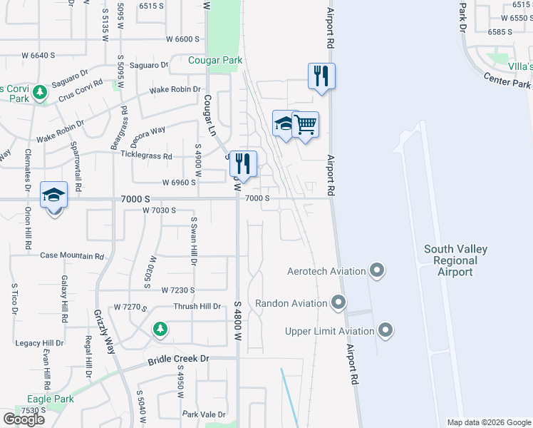 map of restaurants, bars, coffee shops, grocery stores, and more near 4729 Thorndale Way in West Jordan