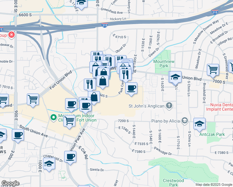 map of restaurants, bars, coffee shops, grocery stores, and more near 1340 Park Centre Drive in Cottonwood Heights