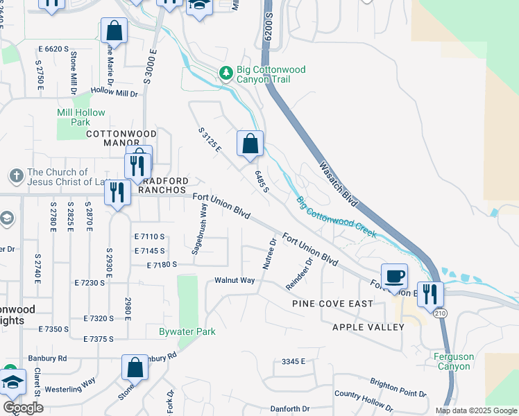 map of restaurants, bars, coffee shops, grocery stores, and more near 7038 Monica Cove in Cottonwood Heights
