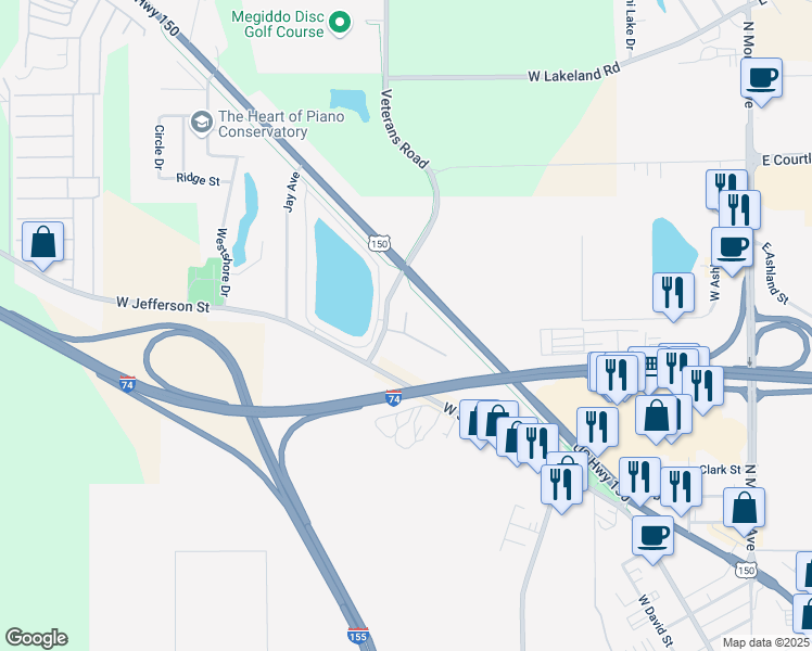 map of restaurants, bars, coffee shops, grocery stores, and more near Hampton Way in Morton