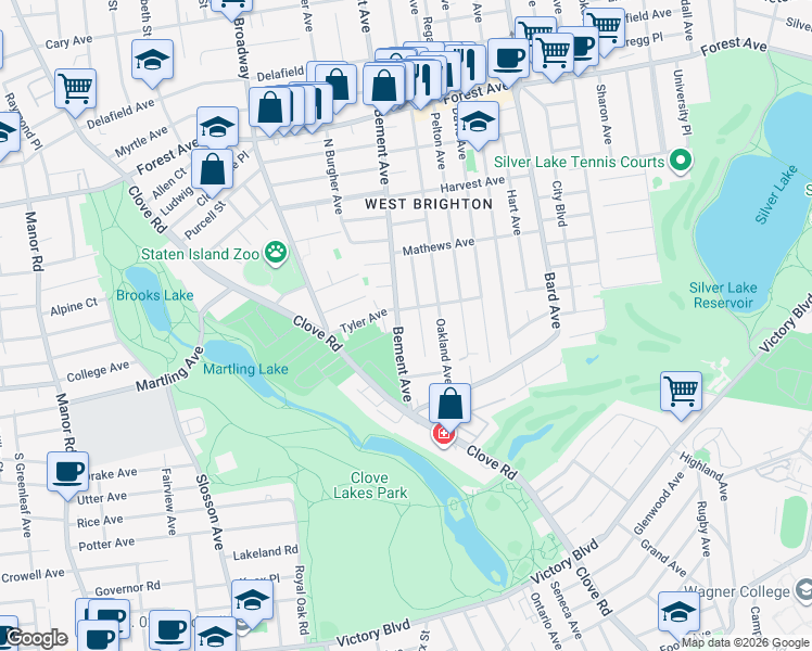 map of restaurants, bars, coffee shops, grocery stores, and more near 747 Bement Avenue in Staten Island
