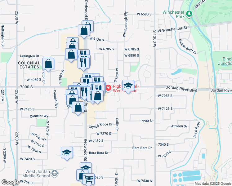 map of restaurants, bars, coffee shops, grocery stores, and more near 1523 South 1520 West in West Jordan