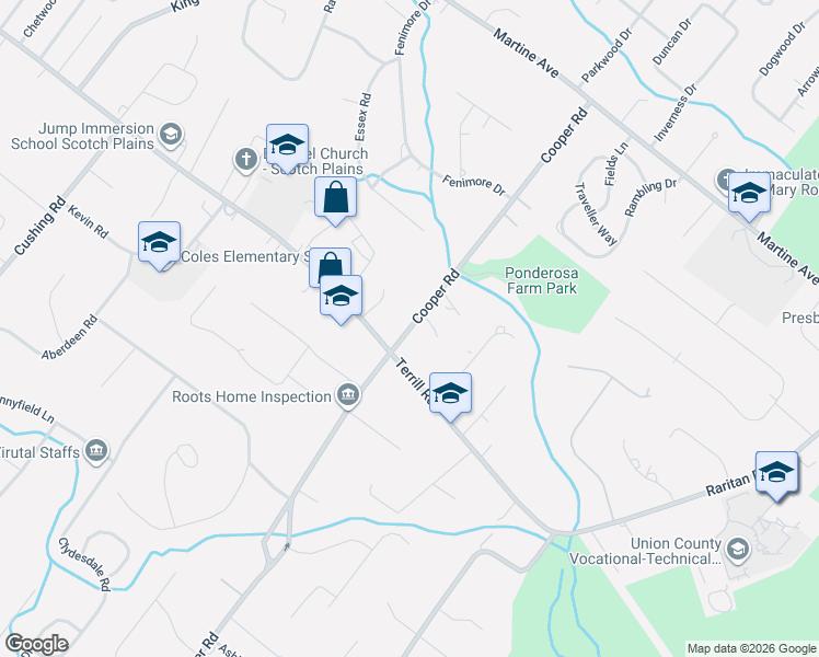 map of restaurants, bars, coffee shops, grocery stores, and more near 1520 Cooper Road in Scotch Plains