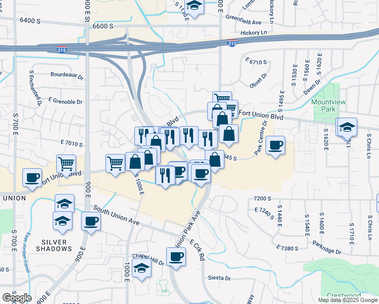 map of restaurants, bars, coffee shops, grocery stores, and more near 7070 South 1200 East in Cottonwood Heights