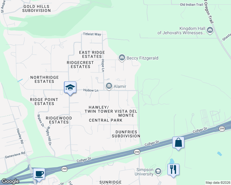 map of restaurants, bars, coffee shops, grocery stores, and more near 11528 Vista Del Rio in Redding